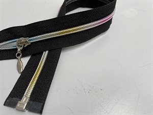 Spiral lynlås i sort - delbar og med multifarvede tænder, 55 cm